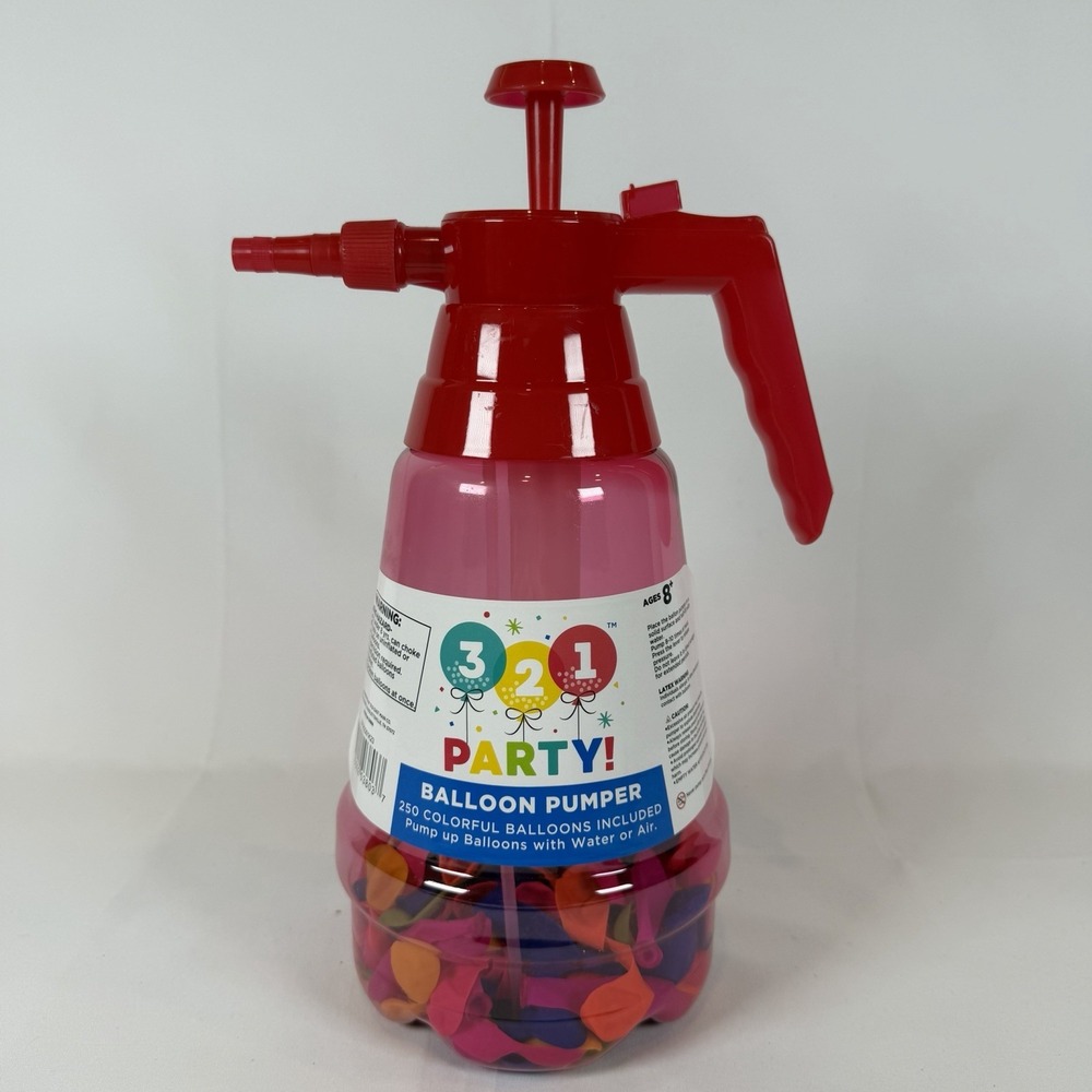 3 2 1 Party! Balloon Pumper Pink Red Portable Air Water Pump with 250 Balloons